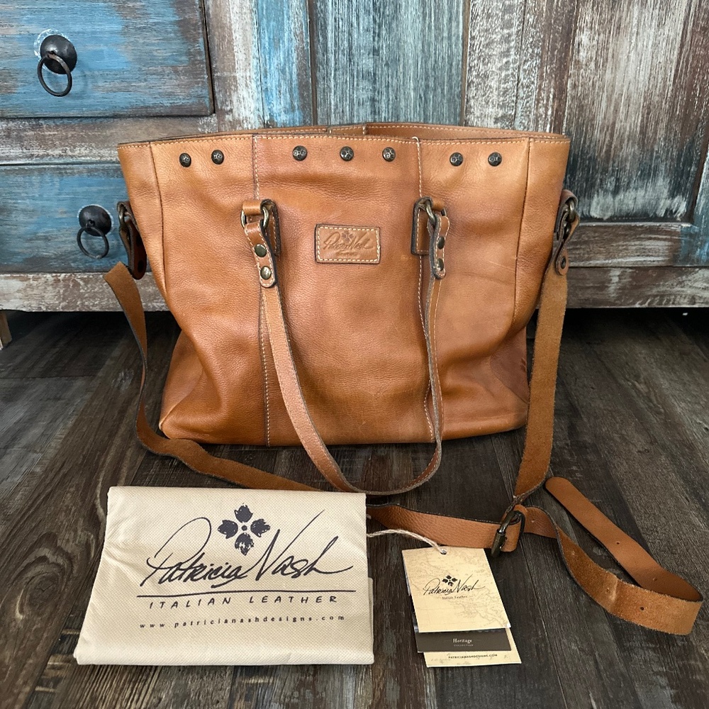 PATRICIA NASH TAN CAVA TOTE CROSSBODY DISTRESSED